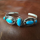 Sterling Natural Sleeping Beauty Turquoise Cuff Bangel Bracelet Navajo Signed US