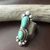 Beautiful Two Stoned Natural Royston Turquoise Sterling Silver Ring Size 8