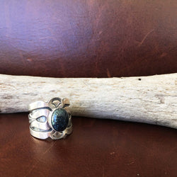 Mini Single Stone Black New Lander Stamped Sterling Silver Overlay Ring Size 7