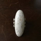 Beautiful Handmade Sterling Single Stone Long Oval White Buffalo Ring Size 6
