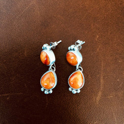 Mini Two Stoned Sterling Silver Orange Spiny Oyster Earrings Vibrant