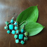 Beautiful Handmade Carico Lake Turquoise Flower Cluster Dangle Earrings