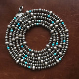 Navajo 60 Inch Necklace Chain with Varied Size Navajo and Turquoise Beads