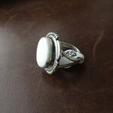 Simple Small Circle Natural White Buffalo Sterling Silver Pinky Ring Size 5.5