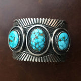 For Men Large Stamped Sterling Silver Turquoise Mountain Statement Bracelet