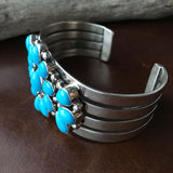 Beautiful Sterling Silver Natural Sleeping Beauty Turquoise Flower Bracelet Cuff