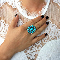 Handmade Robins Egg Blue Campitos Cluster Flower Ring Signed Ernest Begay Size 7
