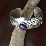 Handmade Assymetric Deep Purple Sugilite Mineral Sterling Silver Bracelet