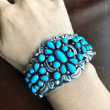 Three Daisy Sleeping Beauty Turquoise Bracelet Cuff Signed Darrin Livingston