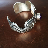 Handmade Assymetric Deep Purple Sugilite Mineral Sterling Silver Bracelet
