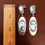 Classic Handmade Sterling Silver Long Oval White Buffalo Dangle Earrings