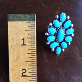 Beautiful Navajo Sterling Clustered Sleeping Beauty Turquoise Flower Ring Size 7