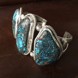 Beautiful Handmade 3 Stone Chinese Hubei Turquoise Sterling Silver Bracelet