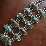 Double Oxidized Stablized High Grade Bisbee Squash Blossom Necklace Signed LS