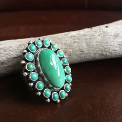 Sterling Silver Natural Military Green Royston Clustered Flower Ring Size 7