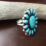 Beautiful Sky Blue Sleeping Beauty Turquoise Flower Cluster Ring Size 8.5