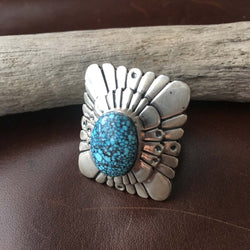 Handmade Sterling Chinese Hubei Turquoise Ring Signed Marita Benally Size 9