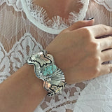 Handmade Dry Creek Turquoise Sterling Overlay Bracelet Signed By Marita Benally