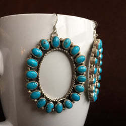 Beautiful Handmade Kingman Turquoise Mini Cluster Oval Shaped Sterling Earrings