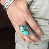 For Men Large Royston Turquoise Stamped Sterling Silver Ring Size 12