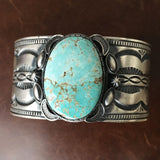 For Men Danny Clark Signed Royston Spiderweb Turquoise Large Cuff Silver Stamp