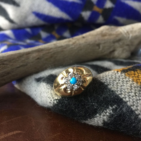 Handmade Gold Sleeping Beauty with Mini Diamonds Ring Size 8