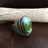 For Men Handmade Sterling Silver Small Oval Royston Turquoise Ring Size 9