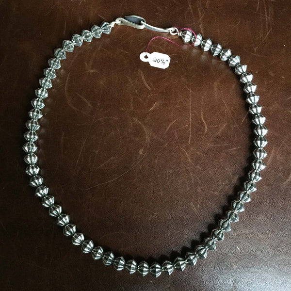 20 Inch Navajo Handmade Scalloped Sterling Silver Navajo Beads Necklace Chain