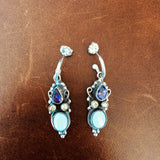 Classy Sleeping Beauty Turquoise with Green and Purple Topaz Earrings