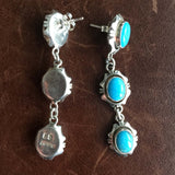 Simple Sterling Silver Small 3-Stoned Kingman Turquoise Dangle Earrings