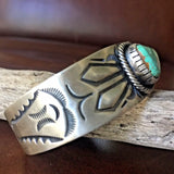 Silver Stamp Handmade Carico Lake Turquoise Bracelet Signed by Paul Livingston