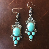Long Cluster Sterling Campitos Turquoise Earrings Navajo Handmade Signed