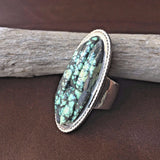 RARE Natural Inlay New Lander Sterling Ring Stamped by Carlos Eagle 6.5 Signed