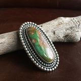 Beautiful Handmade Sterling Silver Royston Turquoise Long Oval Ring Size 7