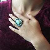 Handmade Royston Turquoise with Mini Cluster Ring Signed Paul Livingston Size 7