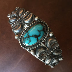 Navajo Handmade Sterling Silver Bisbee Turquoise Bracelet Signed Danny Clark