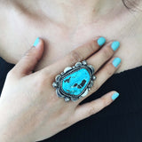 Beautiful Large Handmade Sterling Silver Deep Blue Moon Turquoise Ring Size 7