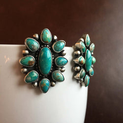 Beautiful Handmade Sterling Silver Tylon Turquoise Mini Cluster Flower Earrings