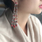 Beautiful Handmade Mini Clustered 26 Carat Red Coral Extra Long Dangle Earrings