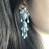 Navajo Handmade Sterling Silver Demele Turquoise Triangular Dangle Earrings