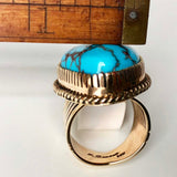 I Rule You Huge Egyptian Turquoise 14K Gold Ring Handmade Signed Size 8