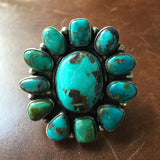 Handmade SterlingDeep Blue Green Carico Lake Flower Statement Ring Size 9