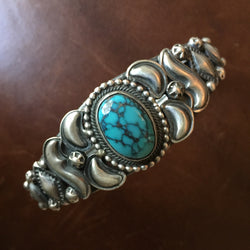 Navajo Handmade Sterling Silver Blue Moon Turquoise Bracelet Signed Danny Clark