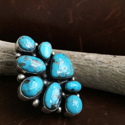Handmade 8-Stone Assymetric Sterling Silver Ithaca Peaks Turquoise Ring Size 7