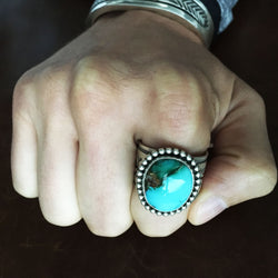 For Men Medium Small Royston Turquoise Stamped Sterling Silver Ring Size 15