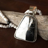 Beautiful Sterling Silver White Buffalo Pendant with White Buffalo Beads