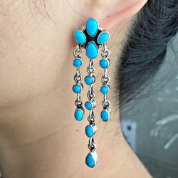 Natural Sleeping Beauty Turquoise Waterfall Dangle Earrings Signed Emma Lincoln