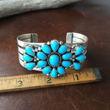 Beautiful Sterling Silver Natural Sleeping Beauty Turquoise Flower Bracelet Cuff