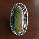 Beautiful Handmade Sterling Silver Royston Turquoise Long Oval Ring Size 7