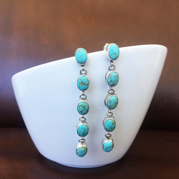 Beautiful Handmade Number 8 Turquoise Sterling Silver Dangle Earrings